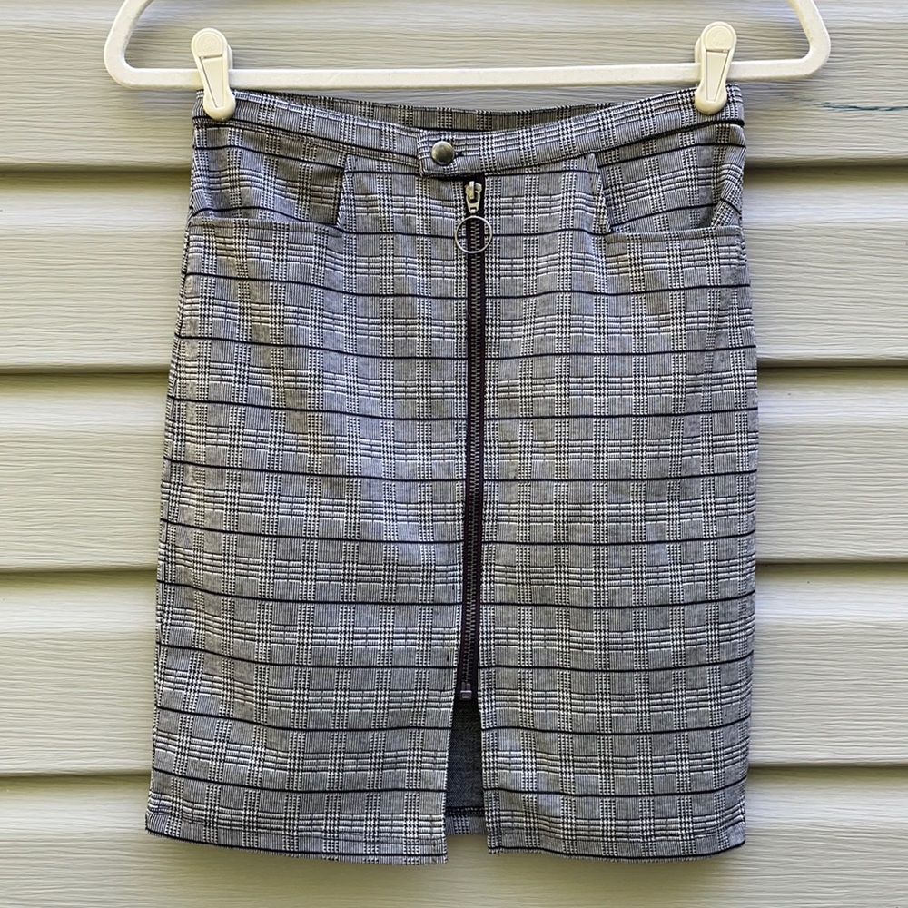 ASOS Gray Plaid Zip-up Mini Skirt
